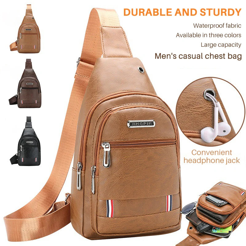 Bolsa Mochila Masculina Multi-Bolso Vintage Couro do Plutônio Crossbody Bolsa de Ombro Zíper à Prova Dágua