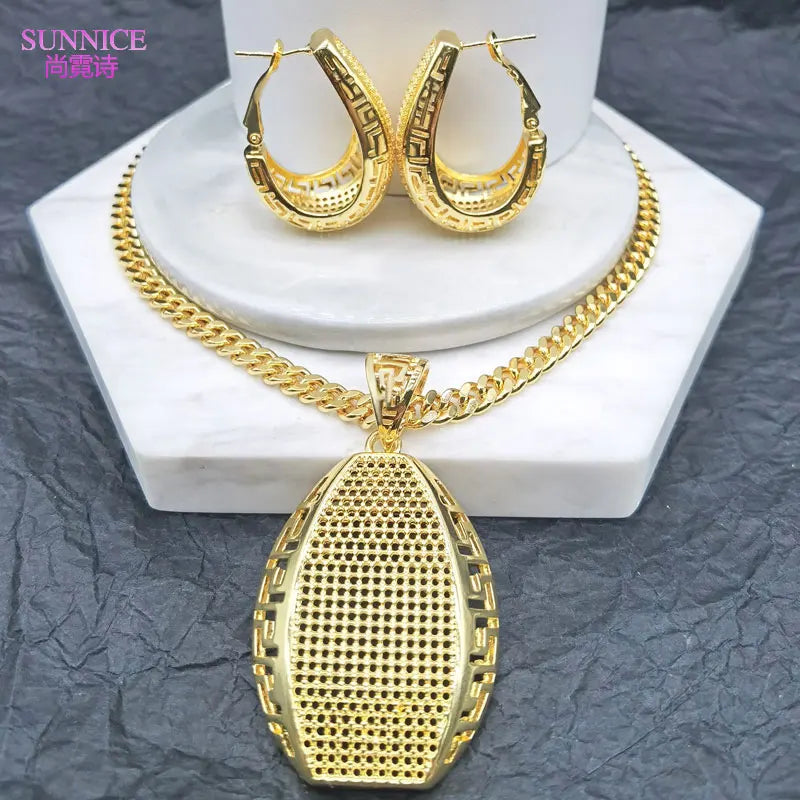 Conjunto Kit de Semi Joias Banhadas a Ouro 18k Luxo Para Mulheres Casamento Conjuntos de Jóias Noiva Colar e Brincos Frete Grátis Africano