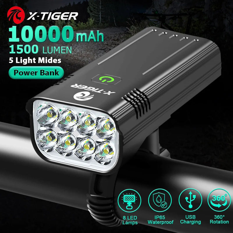 Conjunto De Luz da Bicicleta X-TIGER Poderoso Usb Recarregável Brilhante 10000mah Luzes Dianteiras da Bicicleta Ipx5 à Prova D´Água Lâmpada Dianteira Ciclismo