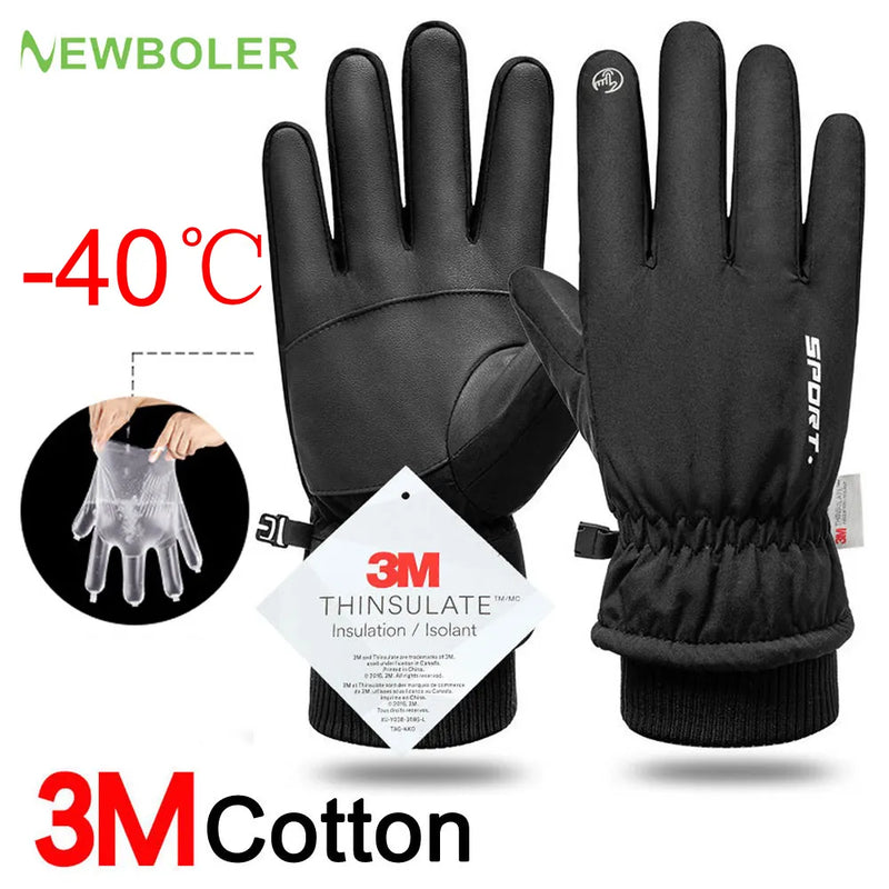 Guantes polares impermeables para hombre, dedos completos, antideslizantes, cálidos, deportes al aire libre, correr, motocicleta, esquí, ciclismo, invierno