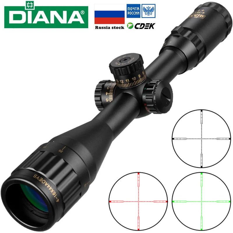 Mira telescópica táctica DIANA, mira óptica, miras de caza iluminadas, mira para rifle de francotirador, verde y rojo, 4-16x44