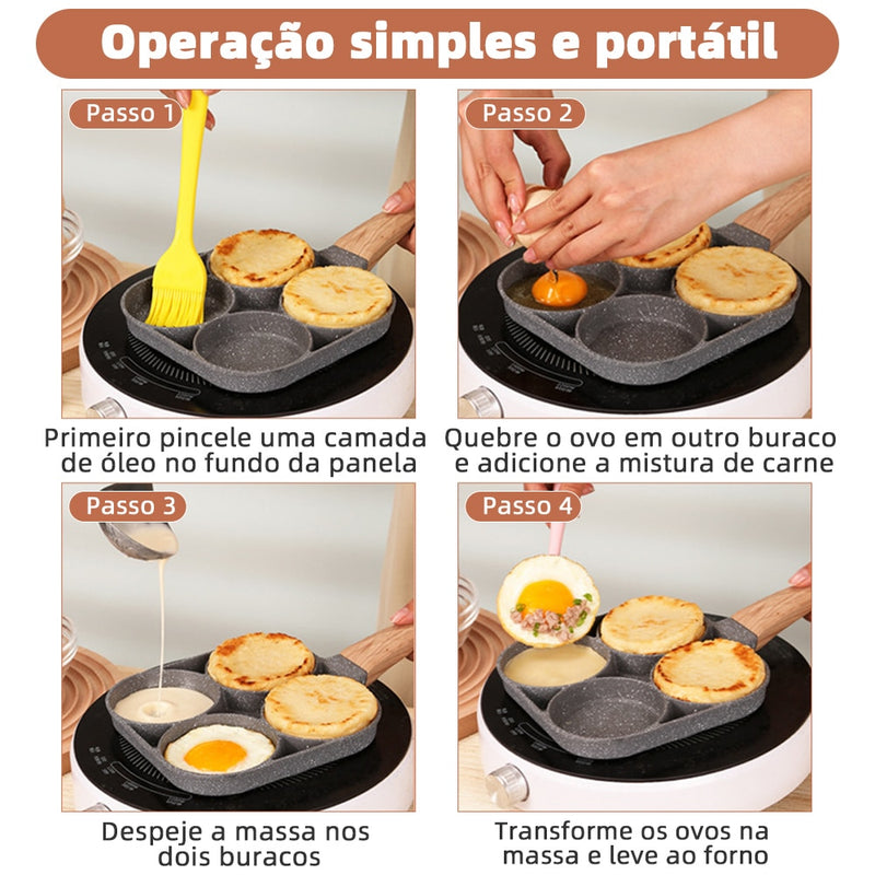 Panela Frigideira para fritar com 2/4 buracos, panela engrossada para omelete, antiaderente, panqueca, bife, ovo, presunto, panelas para café da manhã