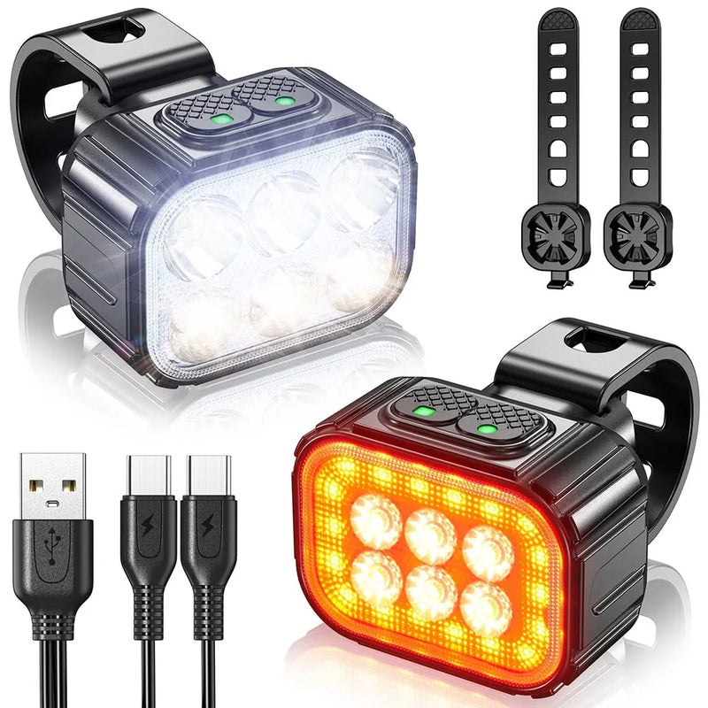 Conjunto de Lanternas farol e Traseira Para Bicicleta Q6 Light Set Bike Ciclismo LED Carga USB