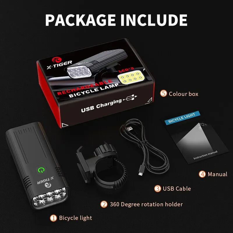 Conjunto De Luz da Bicicleta X-TIGER Poderoso Usb Recarregável Brilhante 10000mah Luzes Dianteiras da Bicicleta Ipx5 à Prova D´Água Lâmpada Dianteira Ciclismo