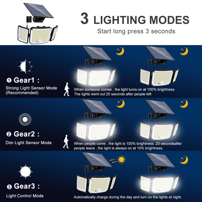 Refletor Luminária Luzes Solar ao Ar Livre 238/328/346 Led Luzes de Segurança Movidas a Energia Solar Lâmpada de Parede ip65 À Prova Dip65 Água Sensor Movimento Luz Rua, Jardim