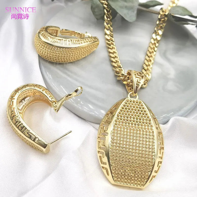 Conjunto Kit de Semi Joias Banhadas a Ouro 18k Luxo Para Mulheres Casamento Conjuntos de Jóias Noiva Colar e Brincos Frete Grátis Africano