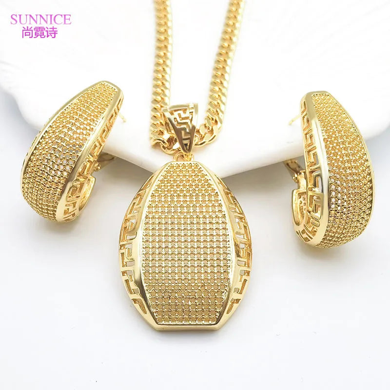 Conjunto Kit de Semi Joias Banhadas a Ouro 18k Luxo Para Mulheres Casamento Conjuntos de Jóias Noiva Colar e Brincos Frete Grátis Africano