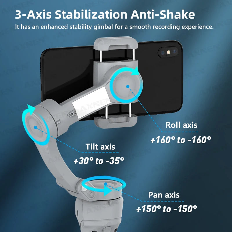 Gimbal Estabilizador Portátil de 3 Eixos Com Tripé de Aderência Para Celular Smartphone, Rastreamento Inteligente, Luz de Preenchimento, Zoom, Estabilizador Para iPhone, Android