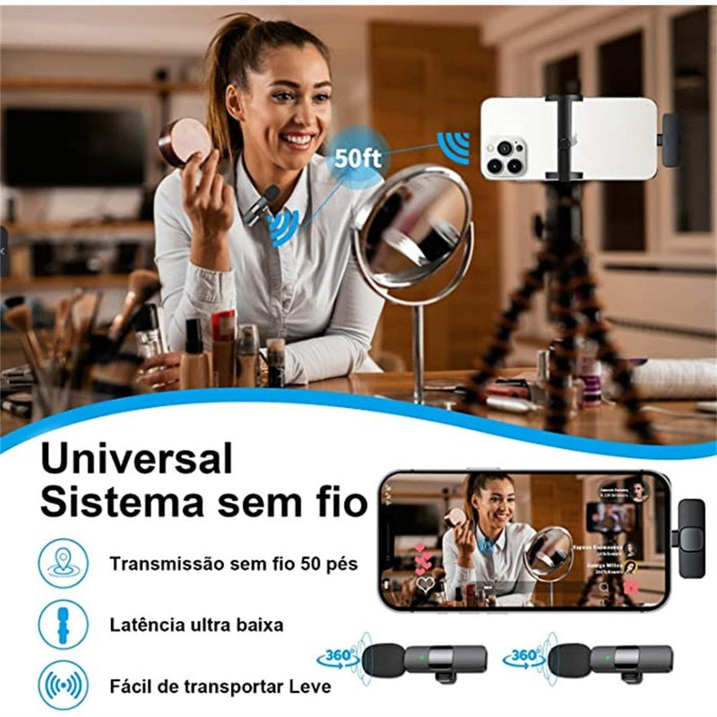 2 Pecas Microfone de Lapela Sem Fio Para IPhone, Microfone Duplo Para Gravação de Vídeo Sincronização Automática Show ao Vivo Mi - CompreiAqui