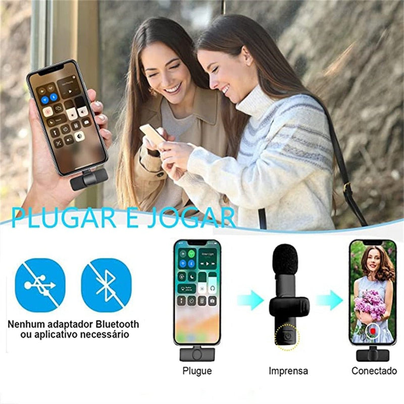 2 Pecas Microfone de Lapela Sem Fio Para IPhone, Microfone Duplo Para Gravação de Vídeo Sincronização Automática Show ao Vivo Mi - CompreiAqui