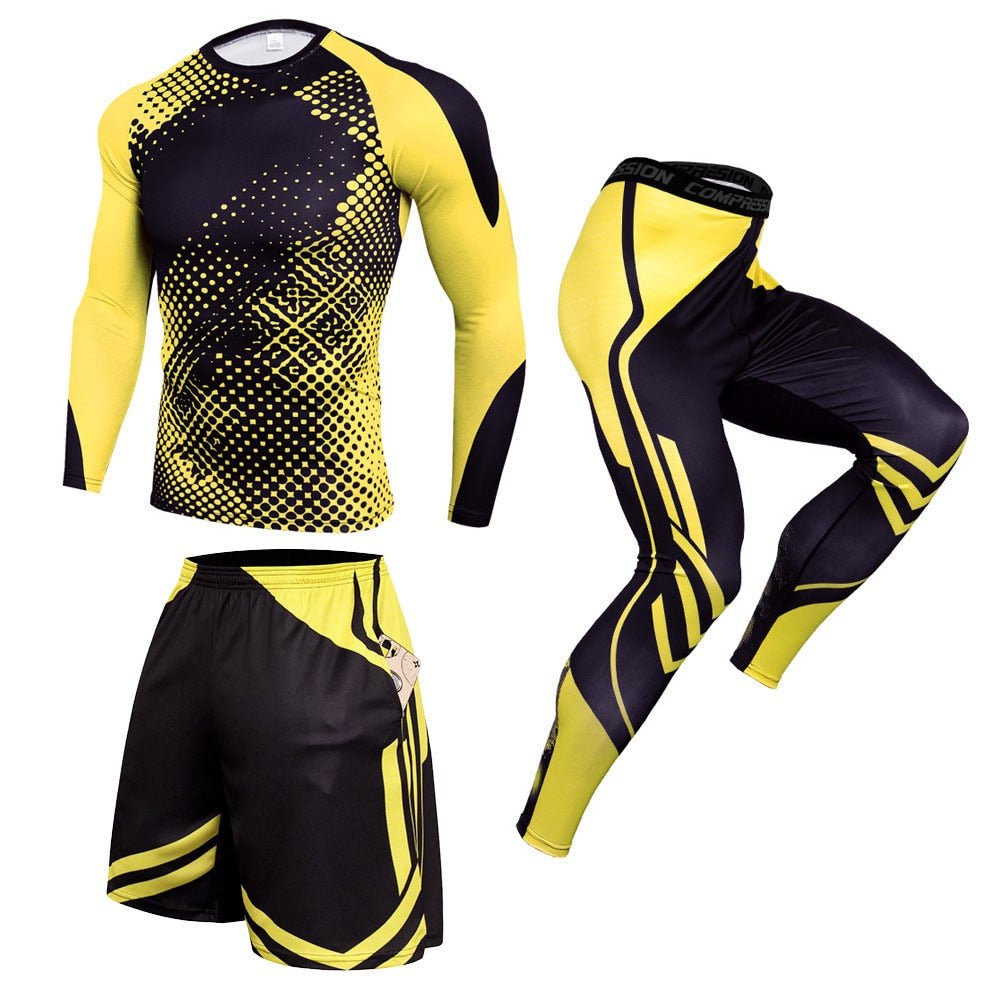 Roupas esportivas de compressão masculinas para academia, roupas de treino,  conjunto esportivo para corrida, secagem rápida (C : : Moda