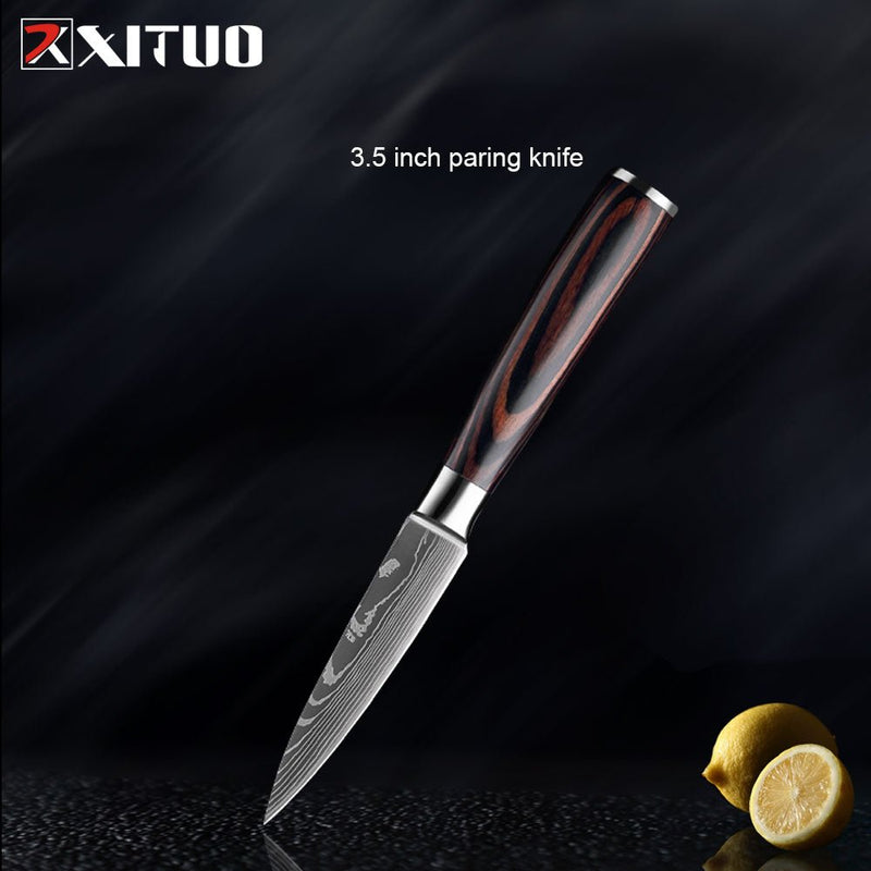 Conjunto/Kit de Facas Japonesa Para Cozinha Xituo Santoku - Cutelo de Chef de Carne, Aço Inoxidável, Faca Santoku, Frutas, Vegetais, Estampa de Damasco, Cortador de Cozinha - CompreiAqui