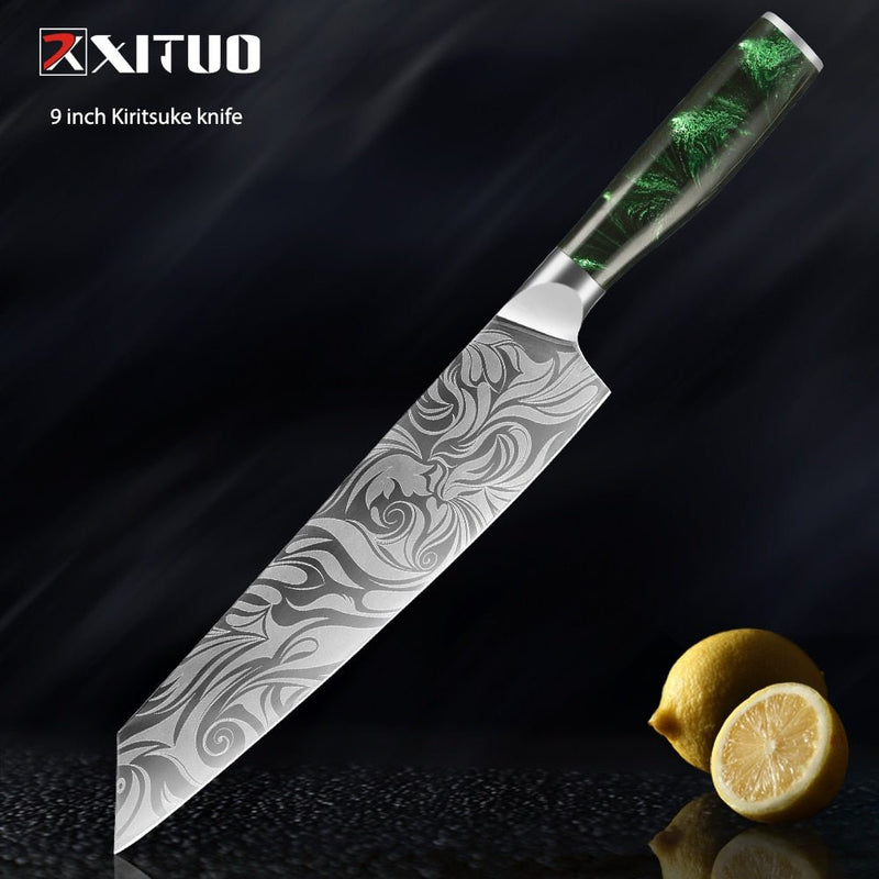 Conjunto/Kit de Facas Japonesa Para Cozinha Xituo Santoku - Cutelo de Chef de Carne, Aço Inoxidável, Faca Santoku, Frutas, Vegetais, Estampa de Damasco, Cortador de Cozinha - CompreiAqui