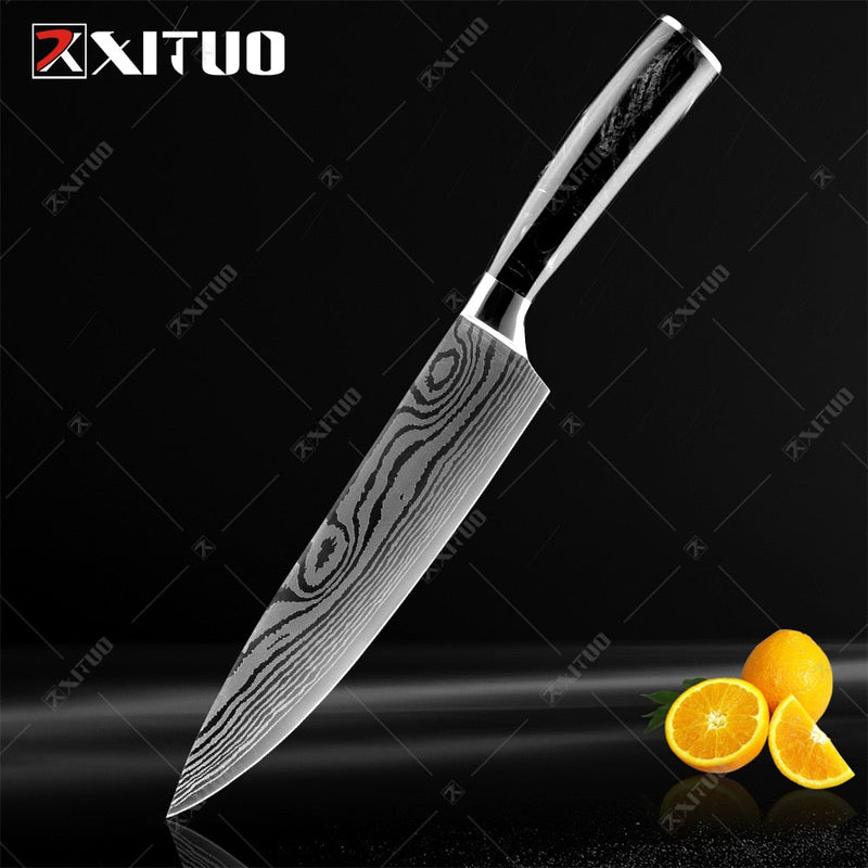 Conjunto/Kit de Facas Japonesa Para Cozinha Xituo Santoku - Cutelo de Chef de Carne, Aço Inoxidável, Faca Santoku, Frutas, Vegetais, Estampa de Damasco, Cortador de Cozinha - CompreiAqui