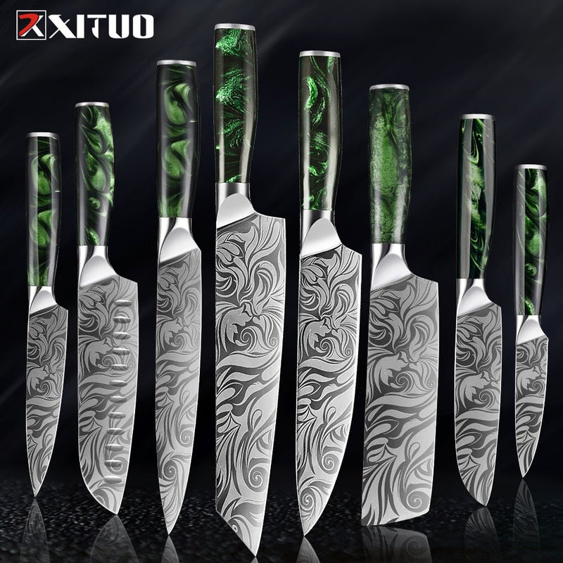 Conjunto/Kit de Facas Japonesa Para Cozinha Xituo Santoku - Cutelo de Chef de Carne, Aço Inoxidável, Faca Santoku, Frutas, Vegetais, Estampa de Damasco, Cortador de Cozinha - CompreiAqui