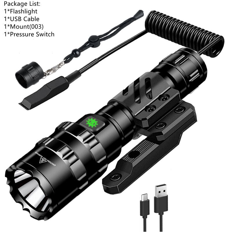 Lanterna de Caça L2 Tocha LED Lanternas Táticas 18650 Lâmpada USB Offset Gun Mount Luz à prova D'água Com Lente Verde/Amarela - CompreiAqui