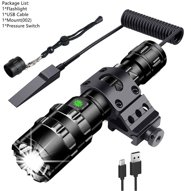 Lanterna de Caça L2 Tocha LED Lanternas Táticas 18650 Lâmpada USB Offset Gun Mount Luz à prova D'água Com Lente Verde/Amarela - CompreiAqui