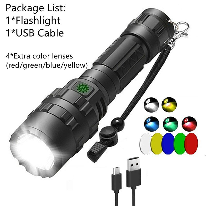 Lanterna de Caça L2 Tocha LED Lanternas Táticas 18650 Lâmpada USB Offset Gun Mount Luz à prova D'água Com Lente Verde/Amarela - CompreiAqui